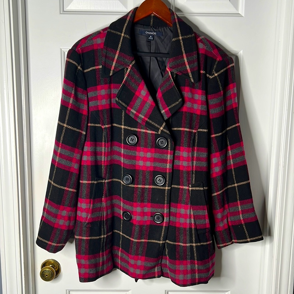 Chadwicks wool blended plaid, pea coat, size 16